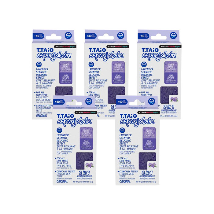 Pack de 5 EsponJabón: Esponja + Jabón 2 en 1  - 120gr - T.taio : 5x Lavanda - 1
