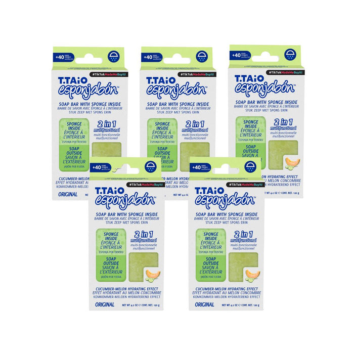 Pack de 5 EsponJabón: Esponja + Jabón 2 en 1  - 120gr - T.taio : 5x Pepino - 1