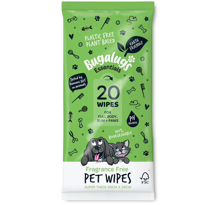 Toallitas Biodegradables para Mascotas Sin Fragancia (110 uds) - Bugalugs : 20 uds - 1