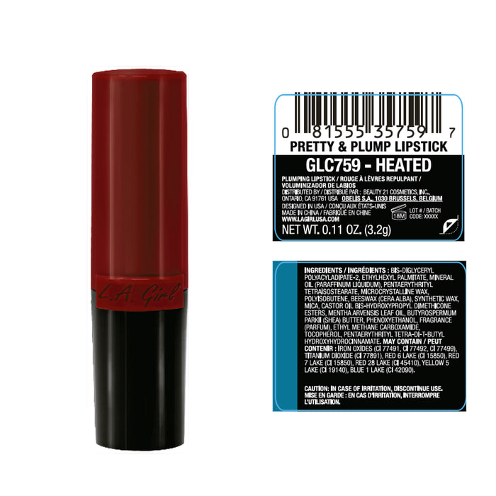 Barra de Labios Pretty & Plump - L.A. Girl : Heated - 2