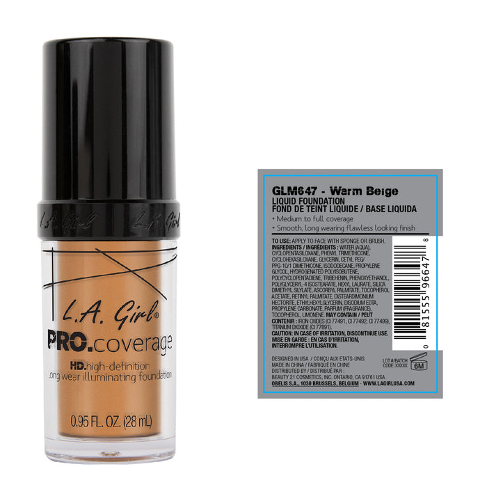 Base de Maquillaje Líquida - Pro Coverage Illuminating - L.A. Girl : Warm Beige - 2