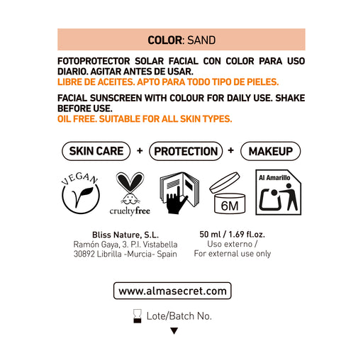 Crema Solar Facial con Color SPF50: Sand 50 ml - Alma Secret - 2