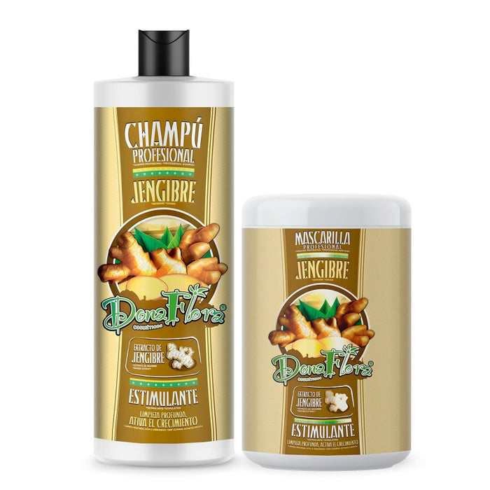 Pack Jengibre: Champú 1000ml + Mascarilla Capilar 1000ml - Dona Flora - 1